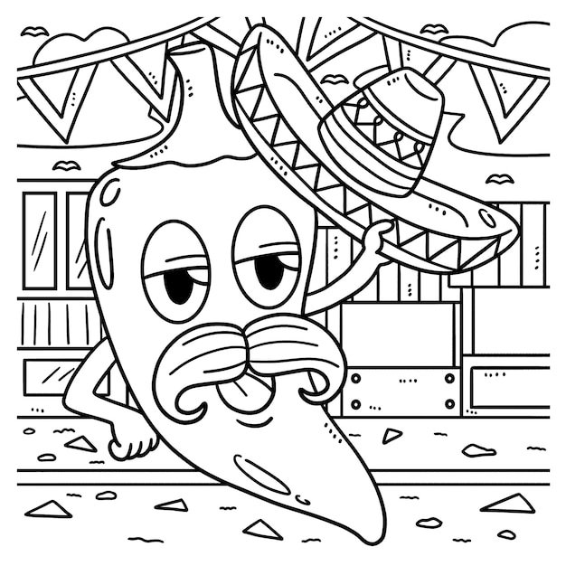 Premium vector cinco de mayo jalapeno tipping sombrero coloring