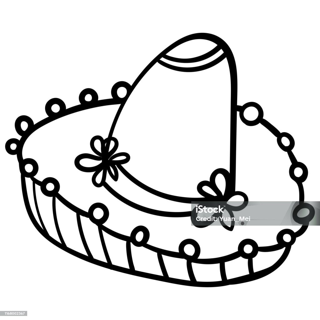 Sombrero coloring book for children cartoon headwear line art black and white sombrero fiesta carnival clothing vector stock illustration