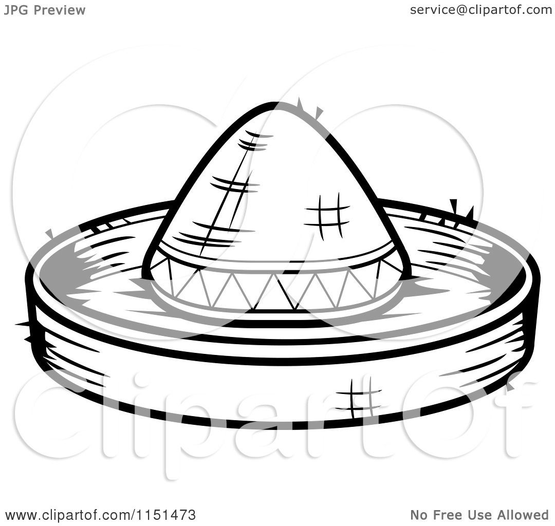 Cartoon clipart of a black and white sombrero hat