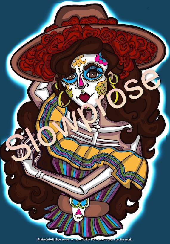 Printable day of the dead woman coloring page for adults dia de los muertos la catrina mexican culture drawing mexican holiday art