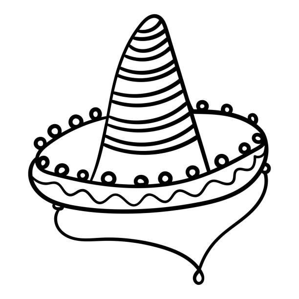 Sombrero coloring book for children cartoon headwear line art black and white sombrero fiesta carnival clothing vector stock illustration