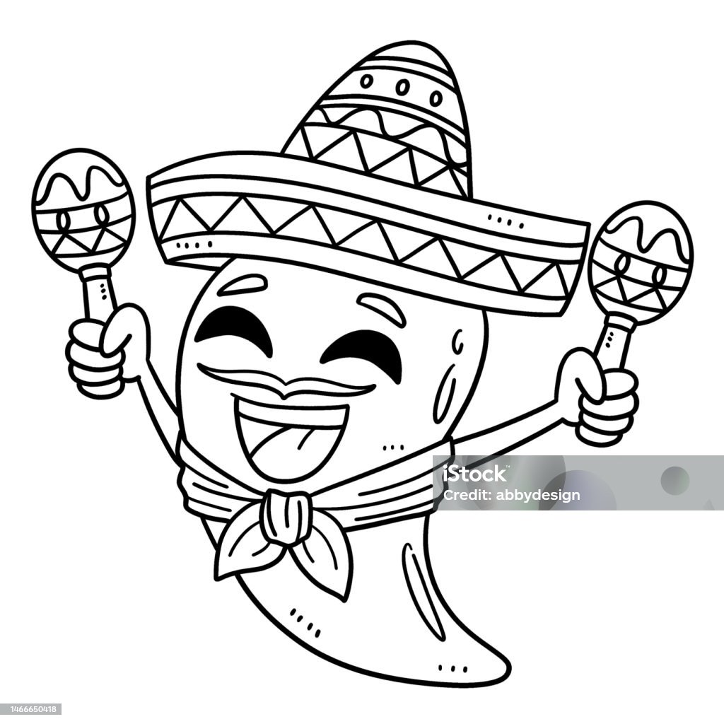 Cinco de mayo jalapeno with sombrero isolated stock illustration