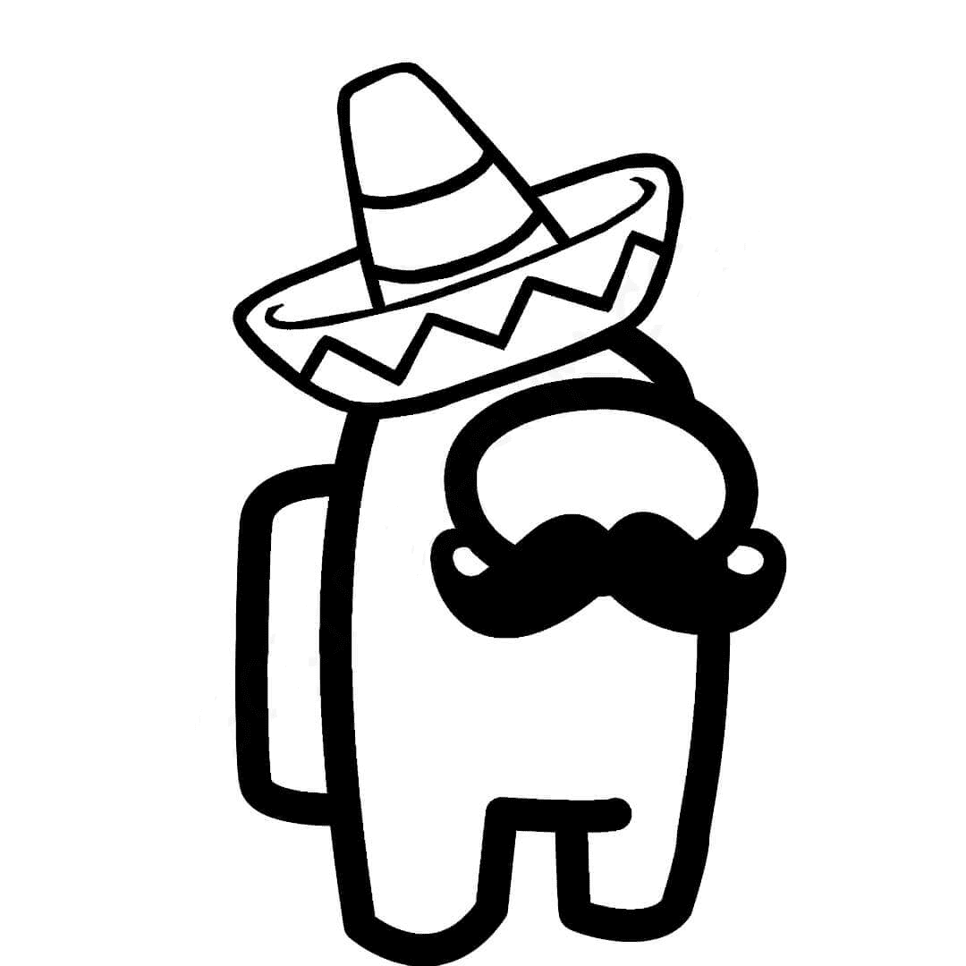 Among us sombrero coloring page