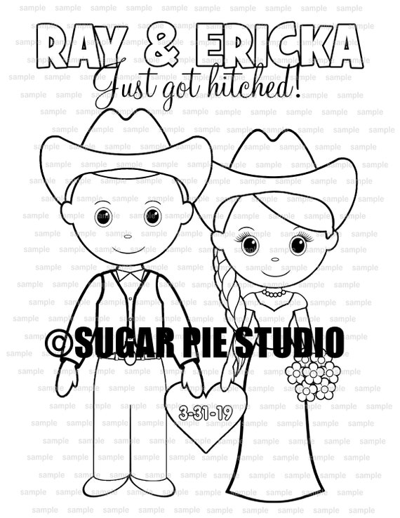 Country western wedding coloring activity book printable personalized favor kids x pdf or jpeg template