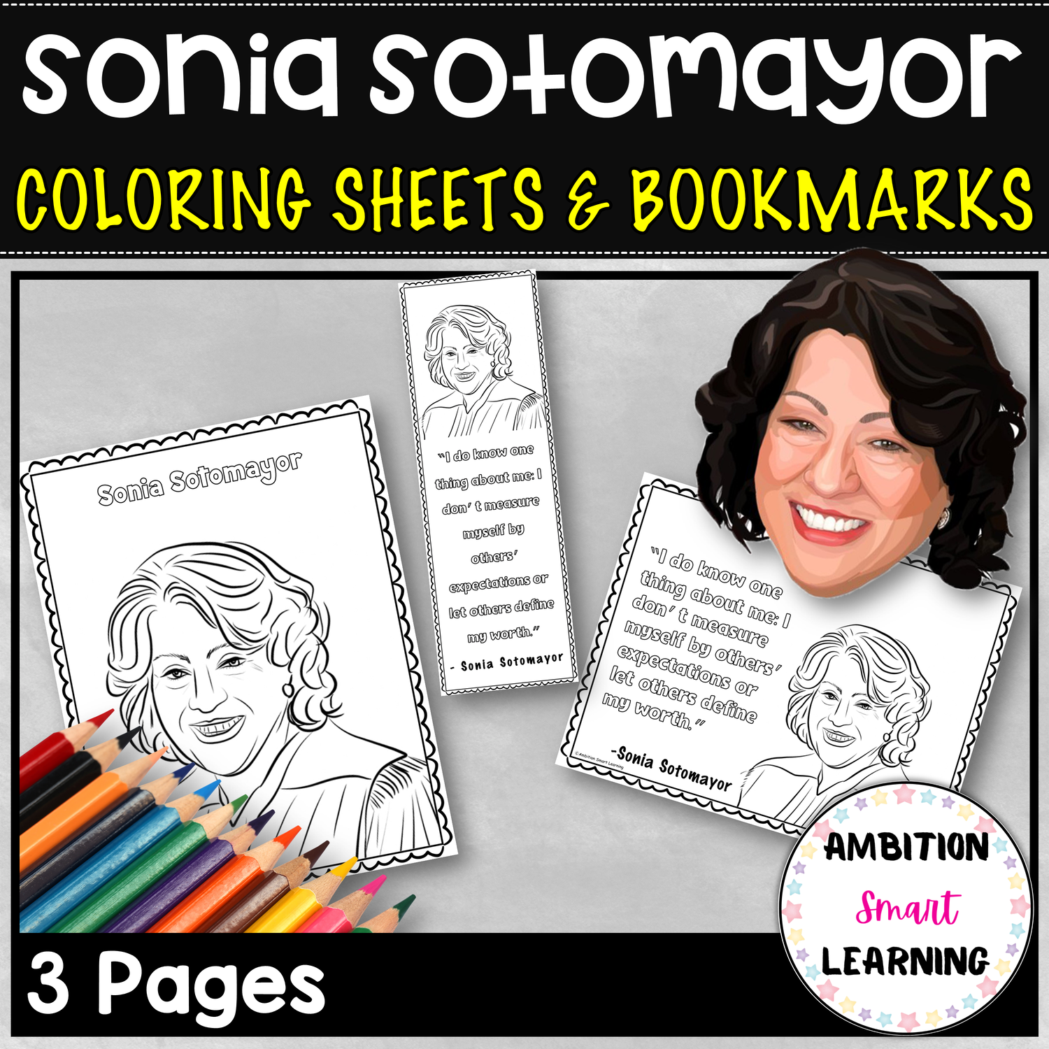 Sonia sotomayor hispanic heritage month coloring sheets and bookmarks made by teachers
