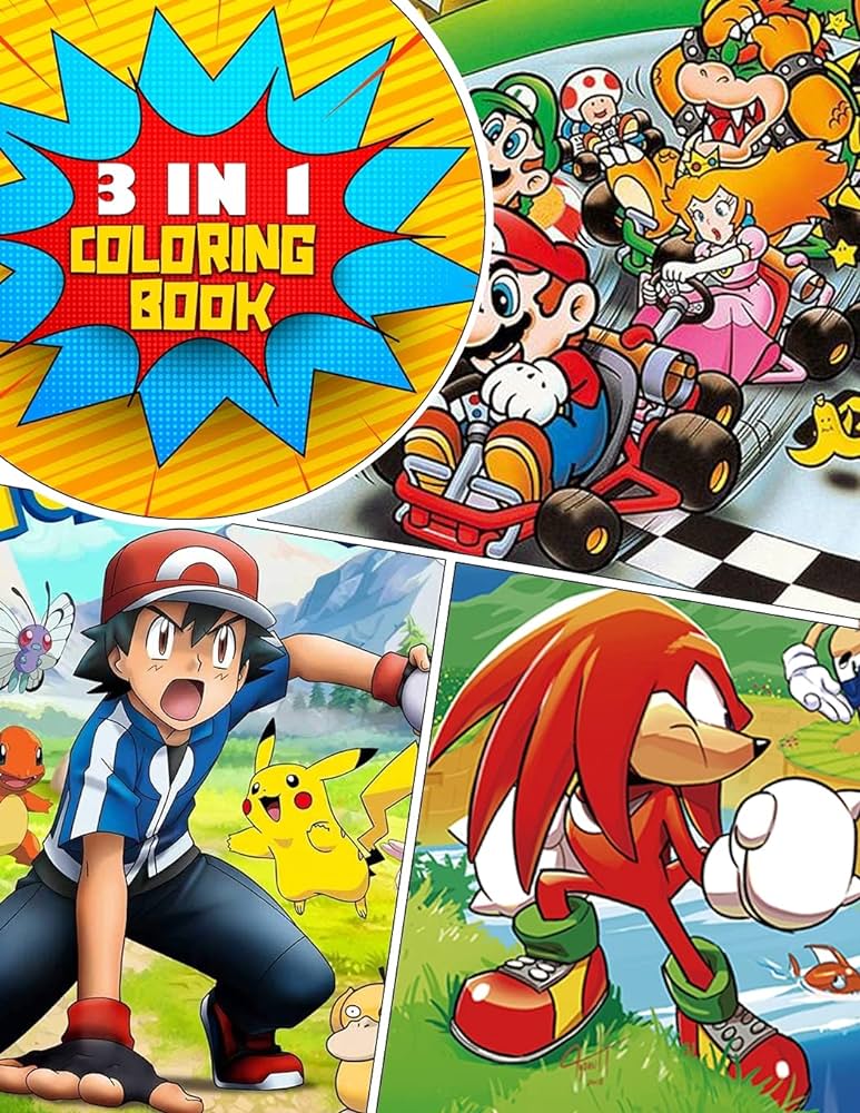 In mario sonic pokemon coloring book awesome coloring book for kids with high quality illustrations mario sonic pokemon coloring book great gift for fans unknown author books