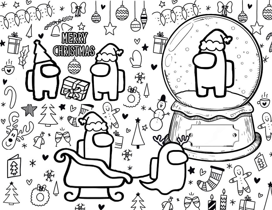 Among us merry christmas coloring page
