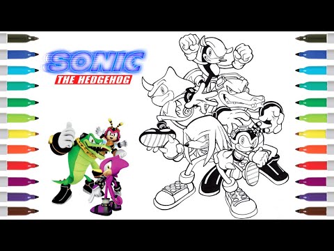 Sonic the hedgehog coloring book page team chaotix knuckles mighty charmy bee vector espio