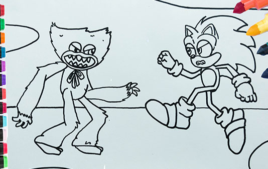 Huggy wuggy vs sonic coloring pages