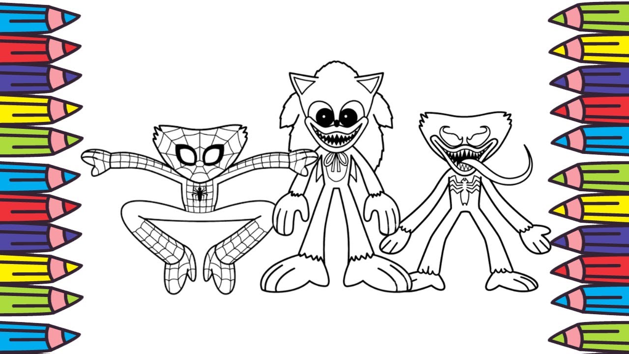 Coloring huggy wuggy with sonic spider