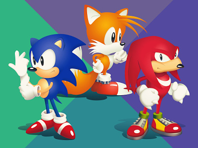Sonic knuckles and tails vector illustrations by george leventidis on