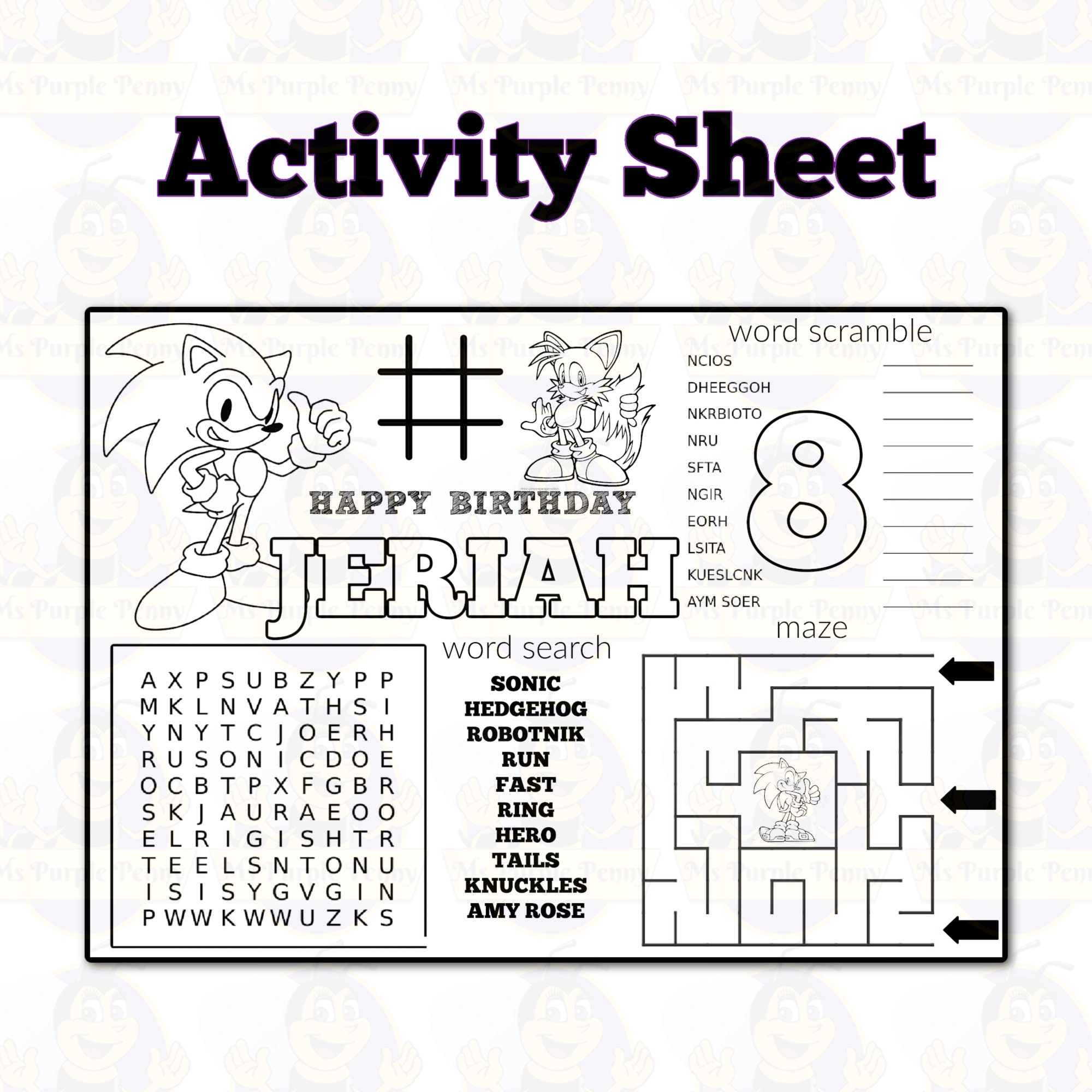 Sonic activity sheet sonic chip bag sonic crisp packet sonic birthday sonic party favors personalised digital file only