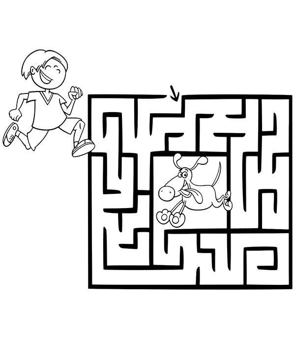 Printable worksheet for kids maze with a dog