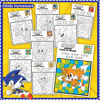Sonic math color by number for kids