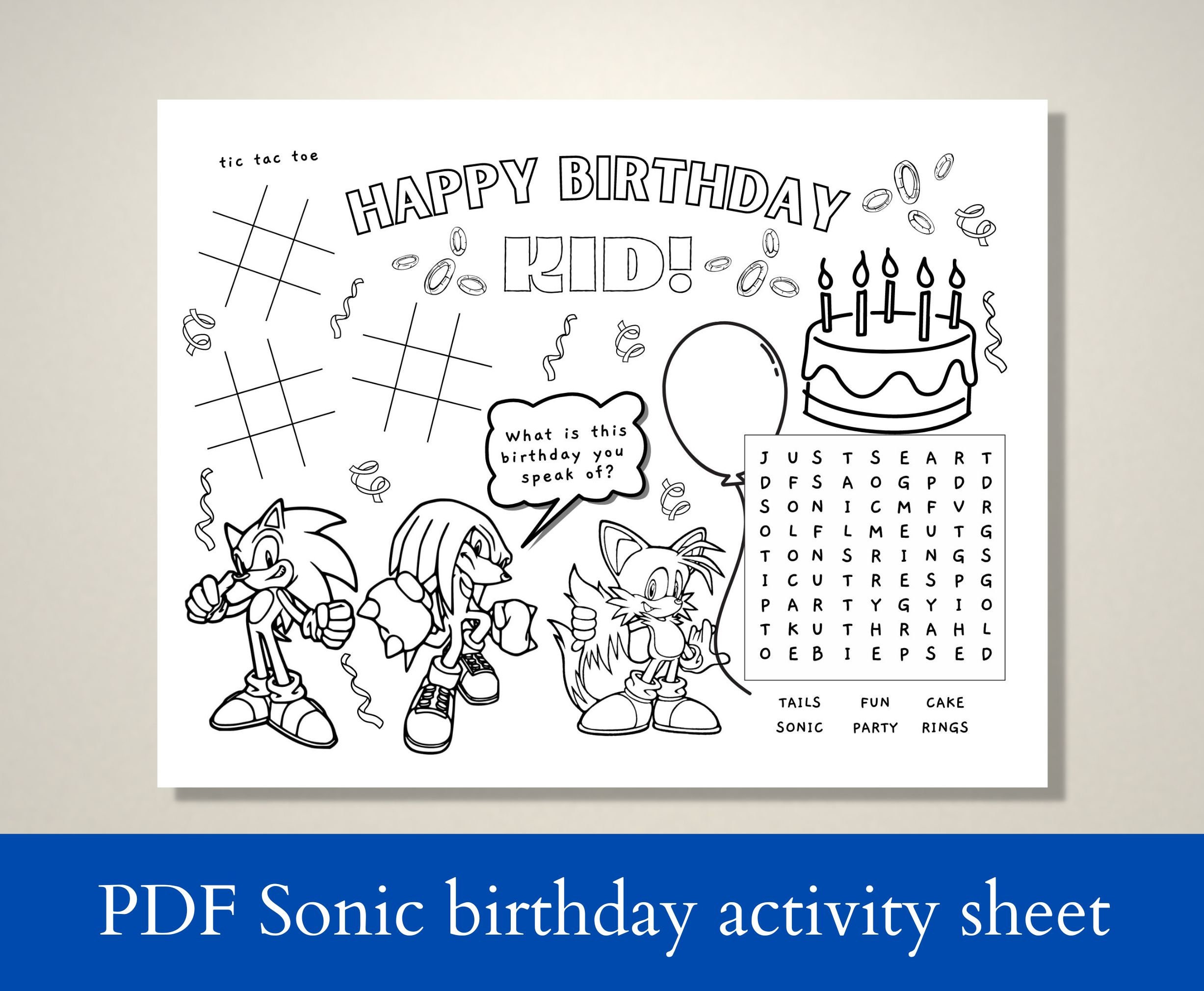 Printable sonic birthday activity sheet pdf download party activity sonic the hedgehog activity sheet