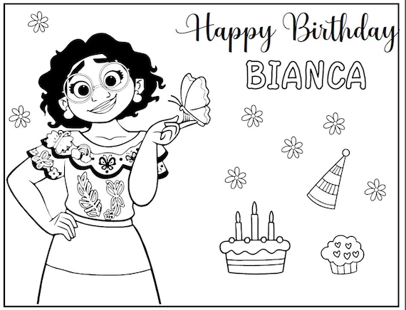 Printable encanto coloring page for birthday personalized with name
