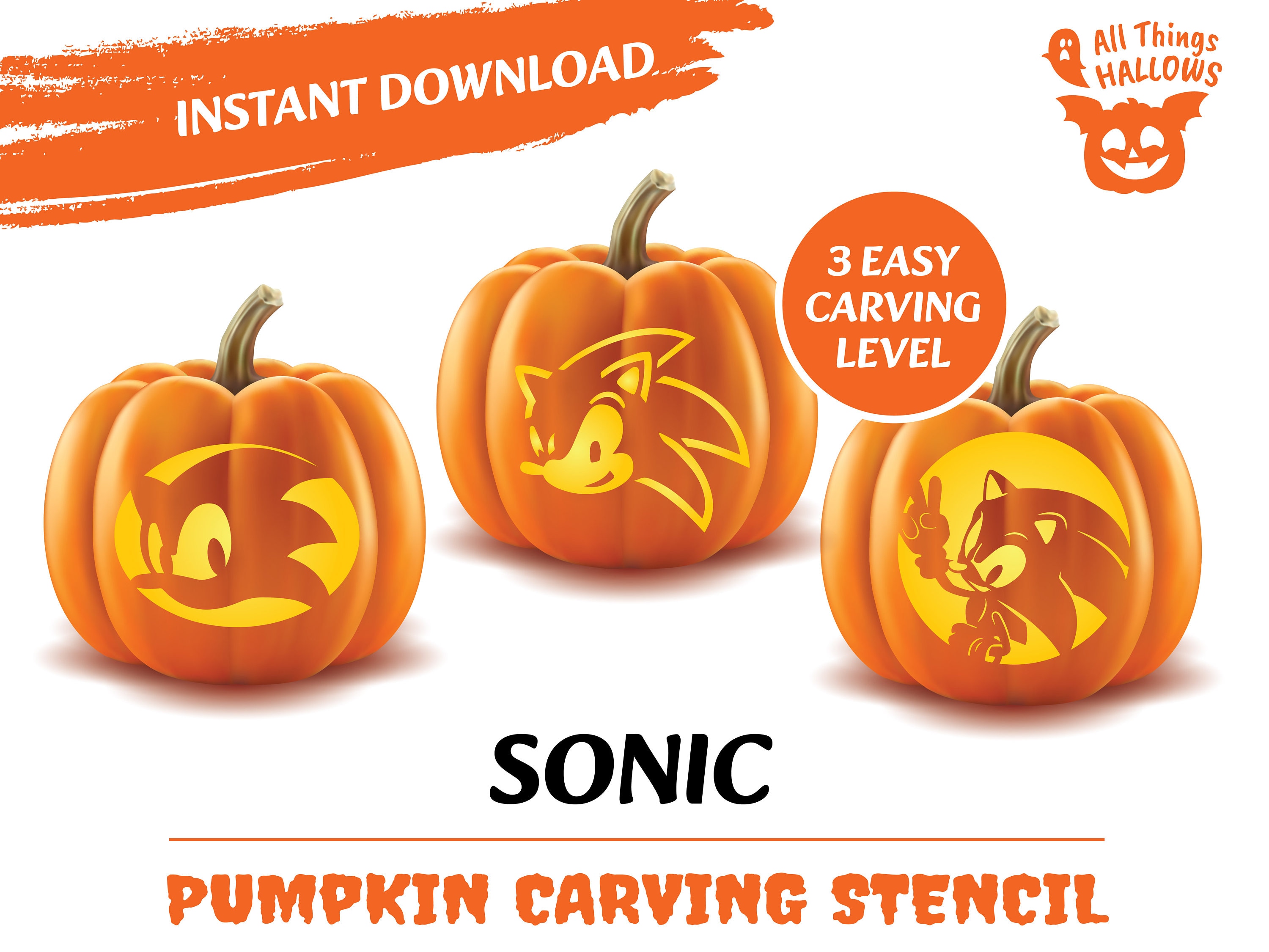 Sonic pumpkin carving stencil template halloween jack o lantern pattern instant download pdf diy pumpkin lantern carving templates