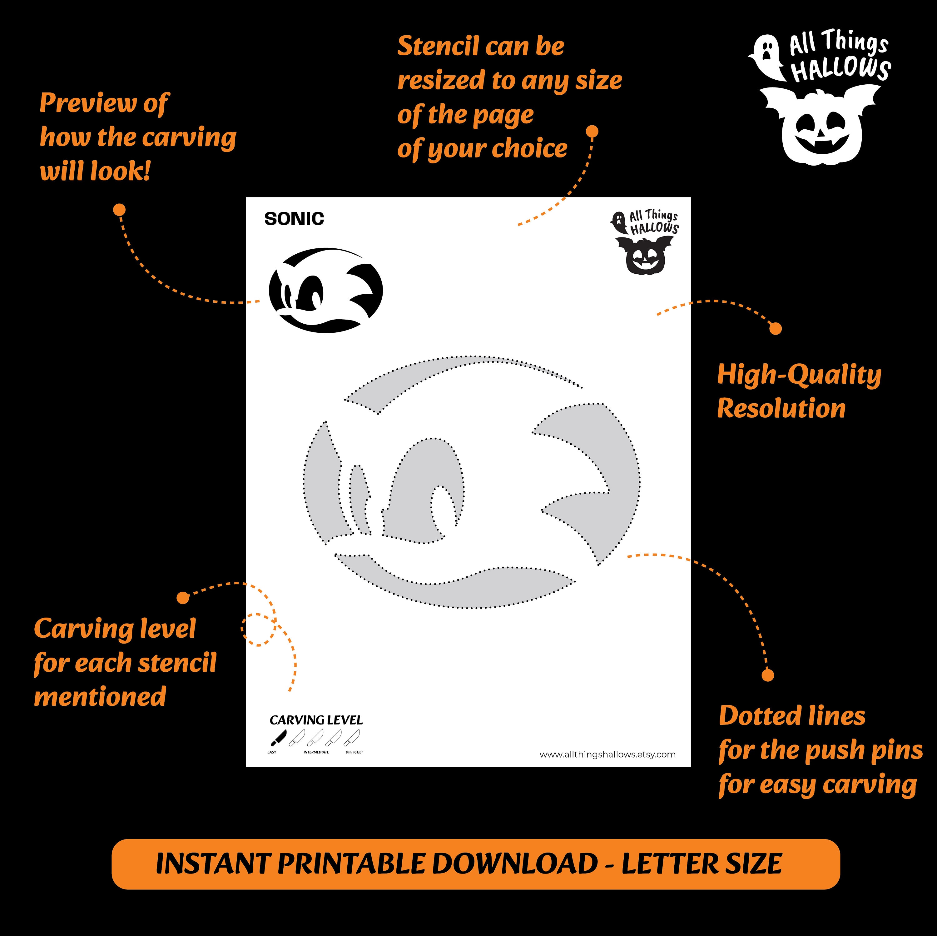 Sonic pumpkin carving stencil template halloween jack o lantern pattern instant download pdf diy pumpkin lantern carving templates