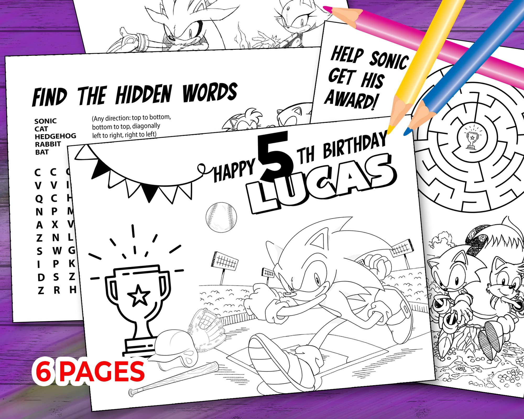 Personalized sonic coloring pages sheets sonic birthday activities hedgehog printable sonic party activity