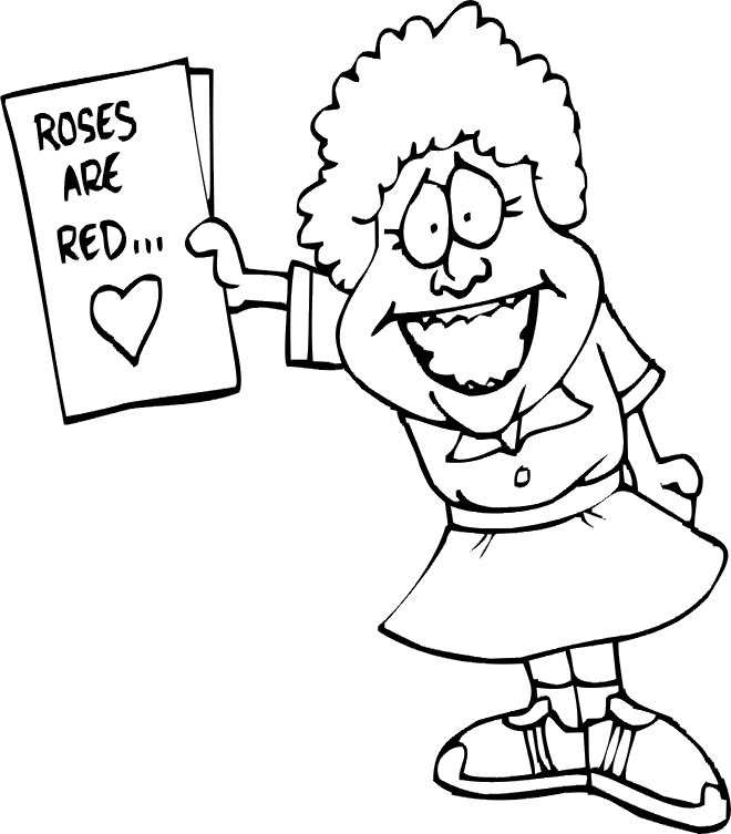 Valentine coloring page a shy girl holding a valentine card