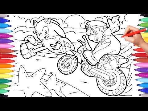 Sonic hedgehog vs super mario race coloring pages sonic coloring for kids mario coloring for kids