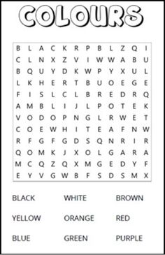 Sopa de letras de los color en inglãs color en ingl sopa de letras inglãs para secundaria