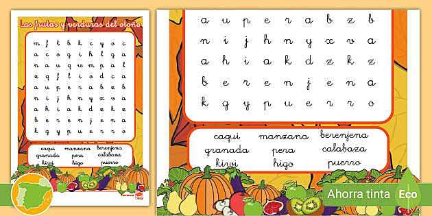 Sopa de letras frutas y verduras del otoão teacher made