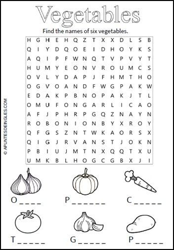 Sopa de letras de seis verduras en inglãs verduras en ingl sopa de letras letras