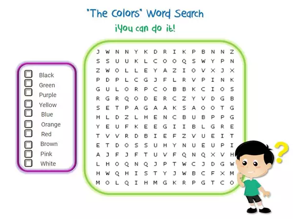 Sopa de letras the colors en inglãs