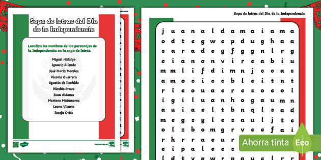 Sopa de letras del dãa de la independencia de mãxico