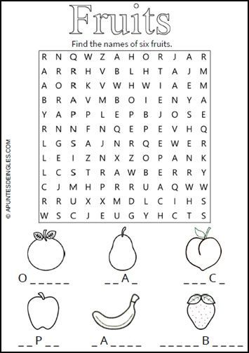 Sopa de letras de seis frutas en inglãs sopa de letras letras frutas