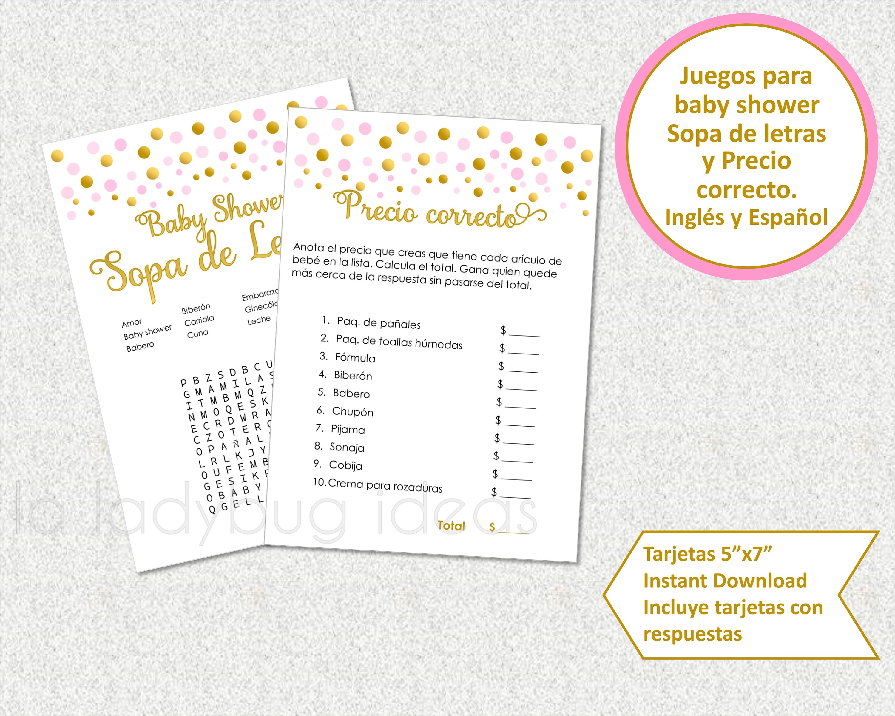 Juegos de baby shower para imprimir sopa de letras precio correcto descarga inmediata baby shower games in spanish inglãs y espaãol
