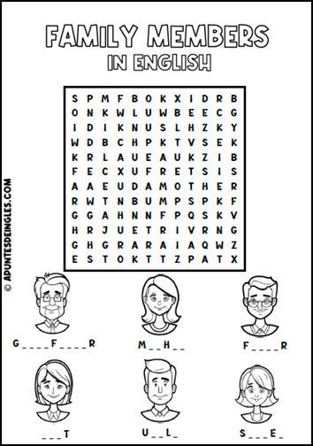 Sopa de letras de la familia en inglãs para imprimir ingl material colar en ingl letra de hola