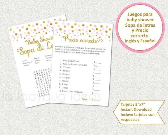 Juegos de baby shower para imprimir sopa de letras precio correcto descarga inmediata baby shower games in spanish inglãs y espaãol