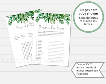 Juegos baby shower digitales sopa de letras ordena palabras descarga inmediata baby shower games in spanish instant download imprimir