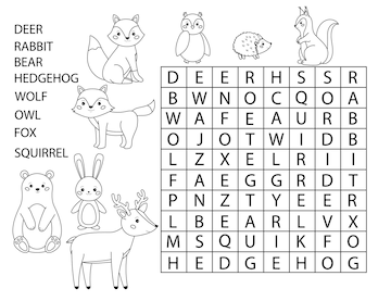 Premium vector coloring page with word search forest animals