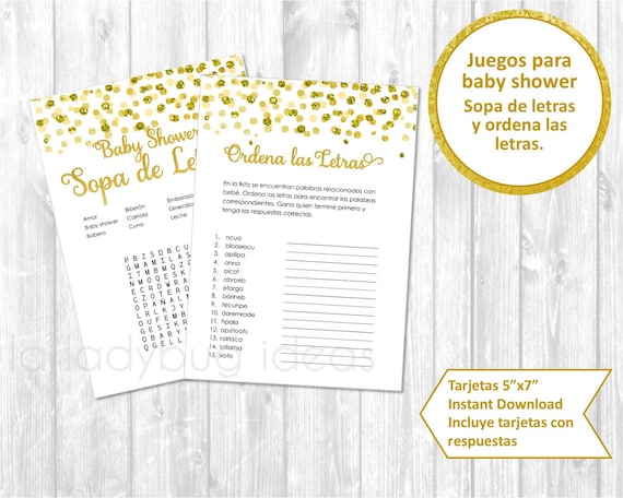 Juegos de baby shower para imprimir sopa de letras ordena palabras descarga inmediata baby shower games in spanish instant download