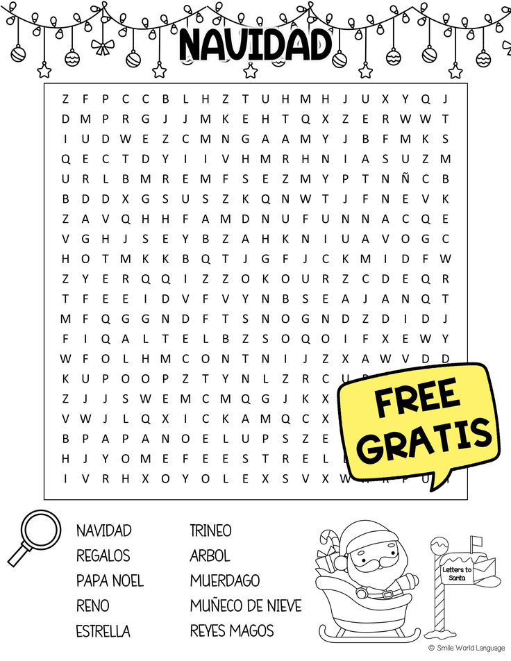 Sopa de letras navidad espaãol gratis fãcil phonics practice phonics teacherspayteachers
