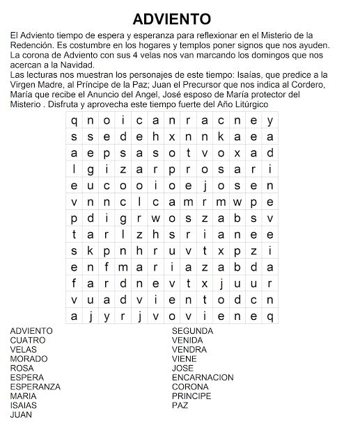 Parroquia la inmaculada adviento y navidad sopas de letras adviento y navidad ejercicios de calculo sopa de letras