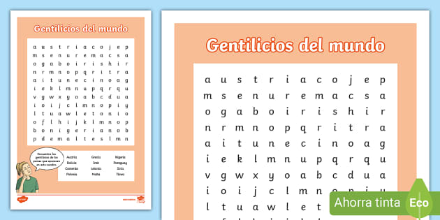 Sopa de letras gentilicios del mundo teacher made