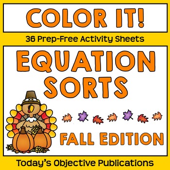 Equation sort coloring sheets fall edition by todays objective