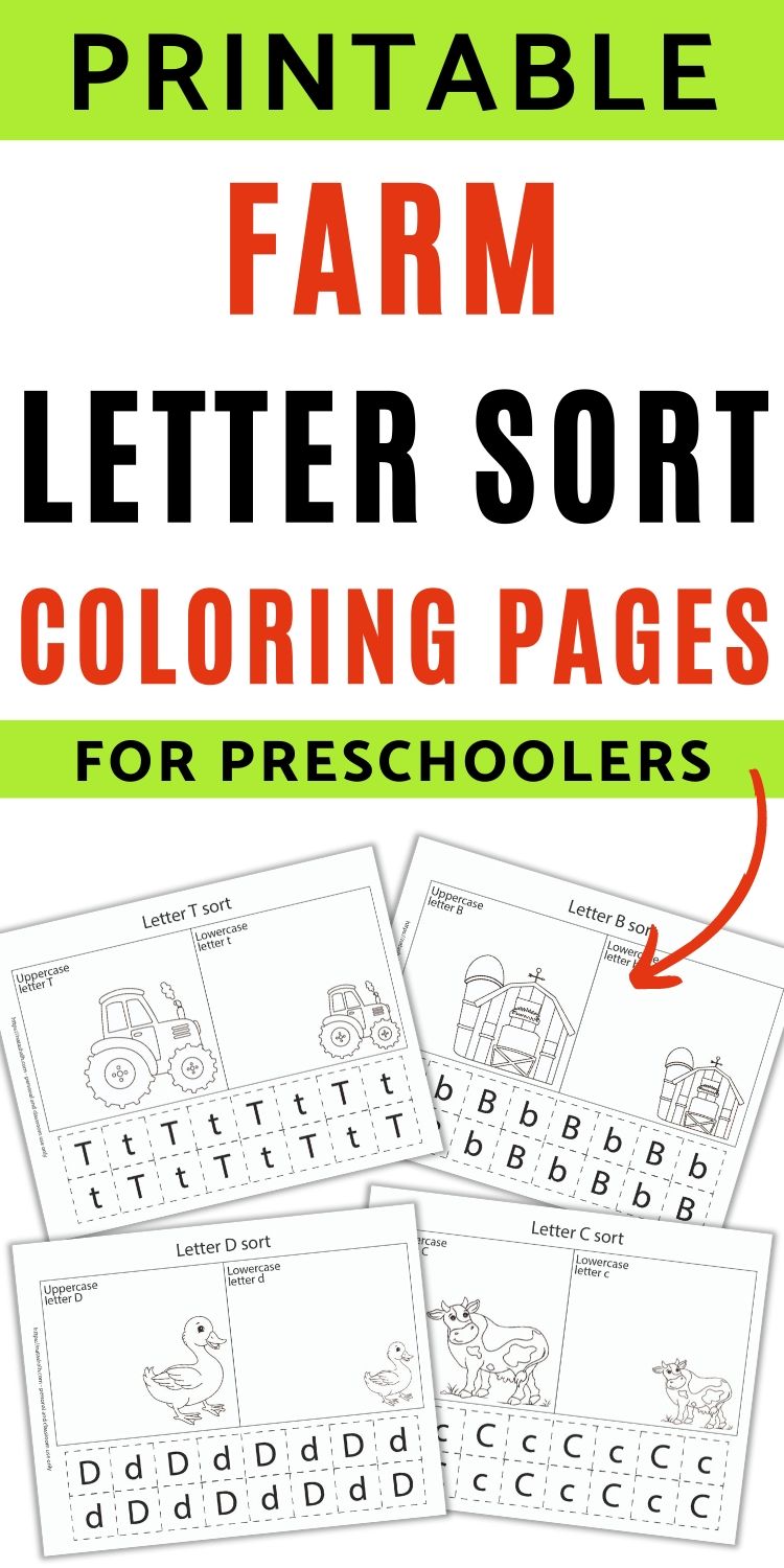 Farm themed letter sort coloring printables â the artisan life