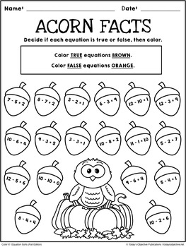 Equation sort coloring sheets fall edition by todays objective