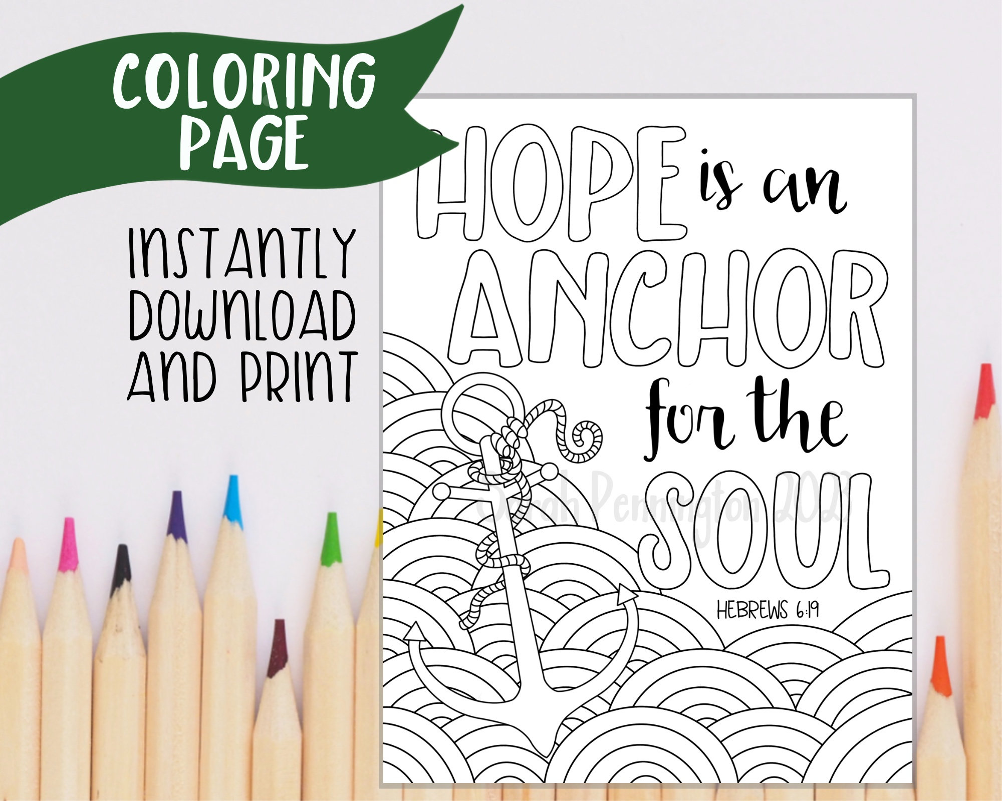 Hope is an anchor for the soul printable coloring page instant download christian coloring sheet adult coloring page line art bible