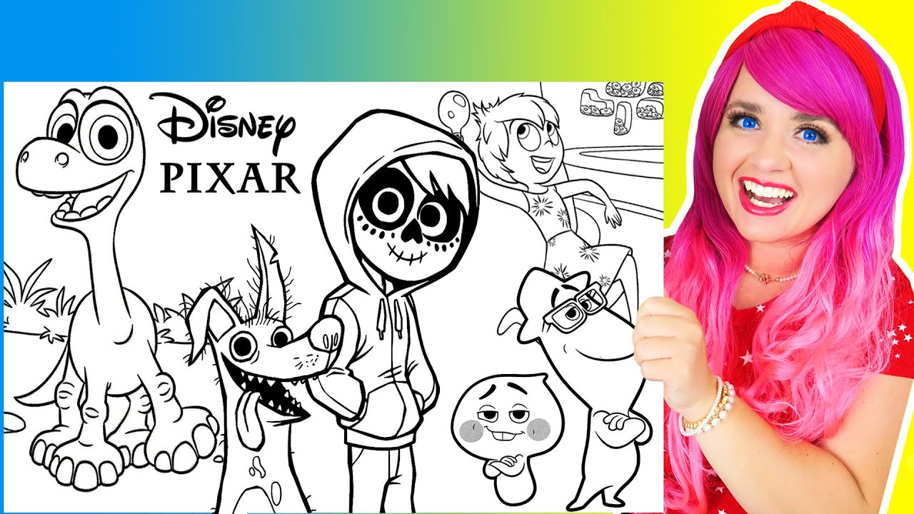 Coloring disney pixar coloring pages coco soul inside out the good dinosaur arker pencils