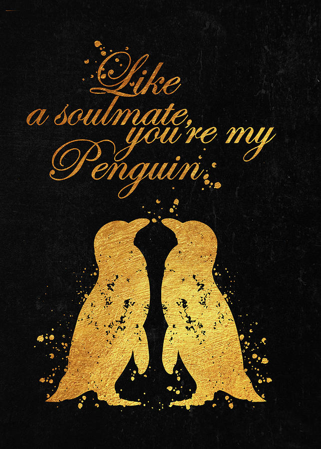 Watercolor penguins love same sex soulmate quote watercolor art print nerd love wedding gift wall ar digital art by gambrel temple