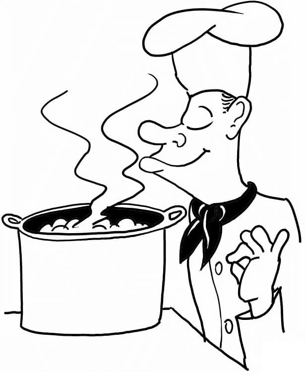 Chef with soup coloring page