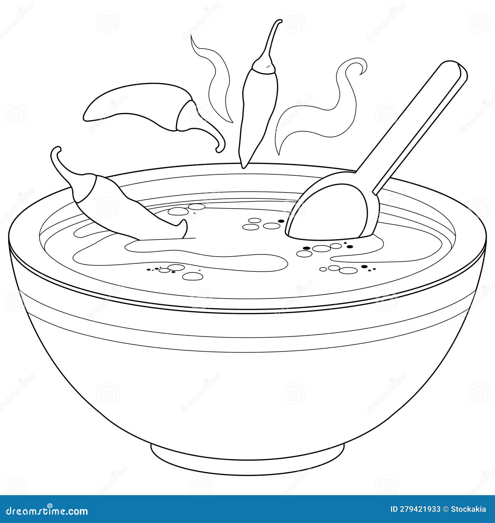 Bowl of hot chili soup vector black and white coloring page stock vector