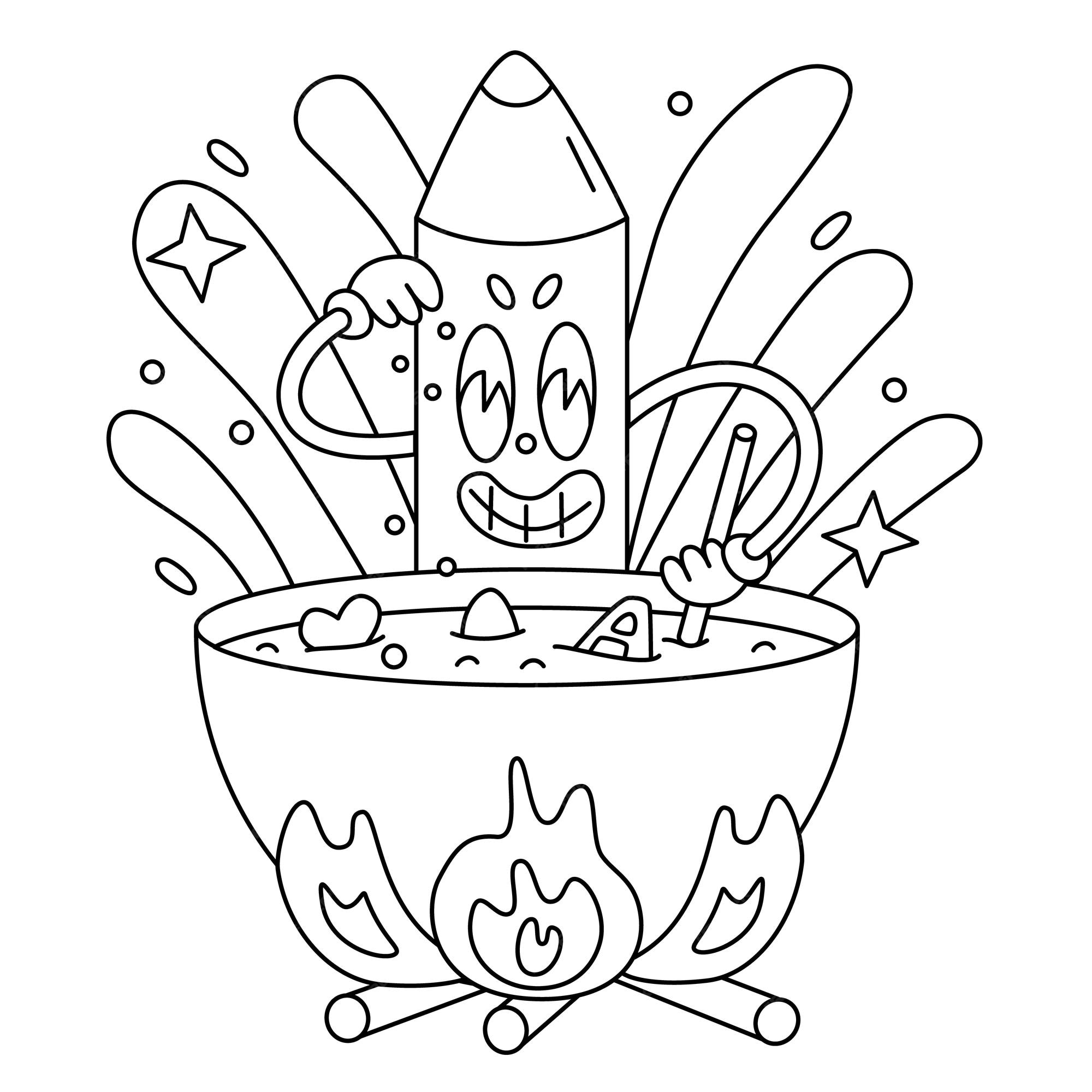 Premium vector vector cute pencil cooks soup coloring book cartoon isolated on white coloring page outline