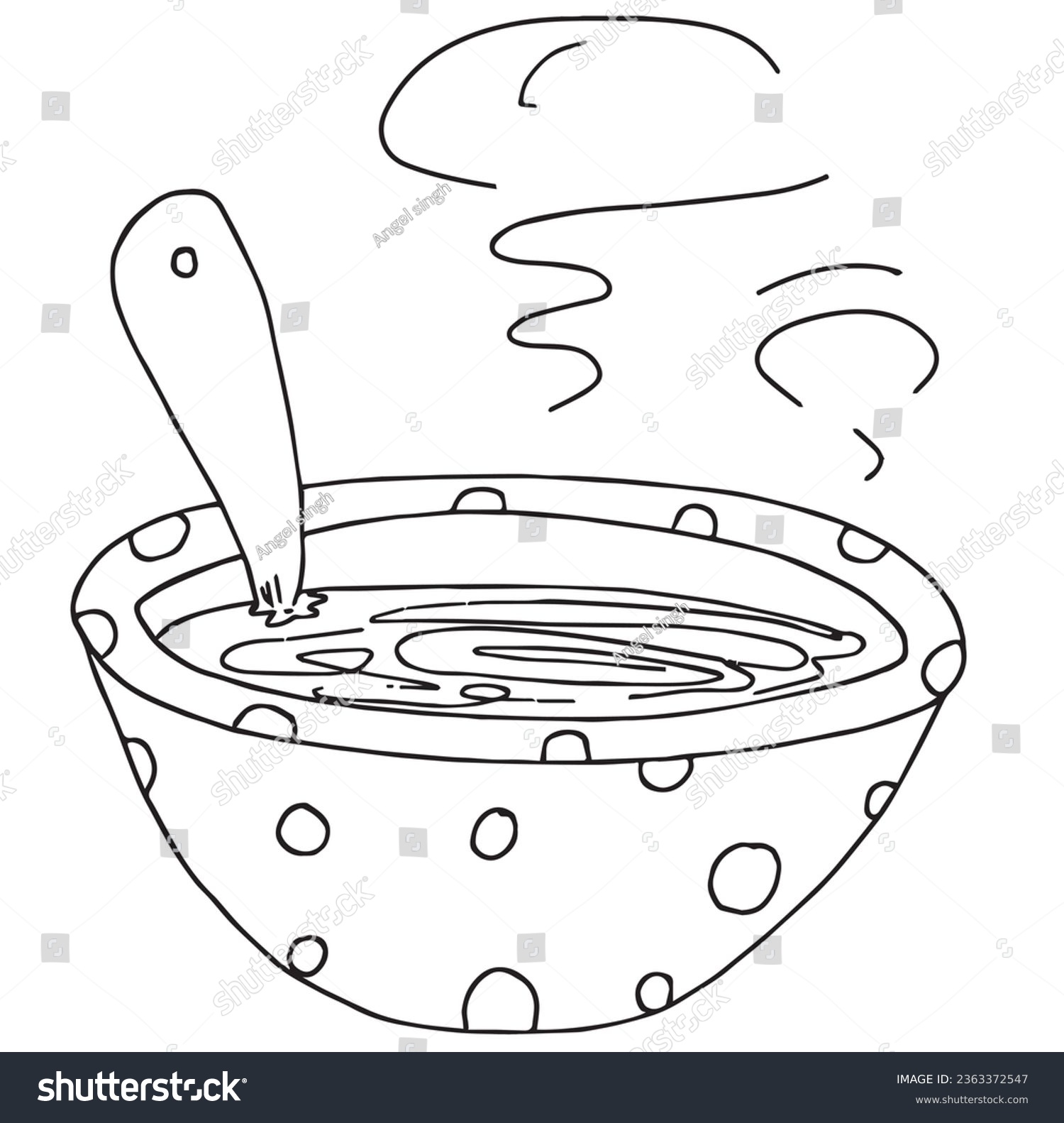 Cute cartoon bowl soup coloring page stock vector royalty free